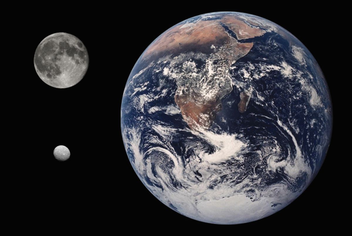 Мал. 8. Порівняння Землі, Місяця та Церери.
